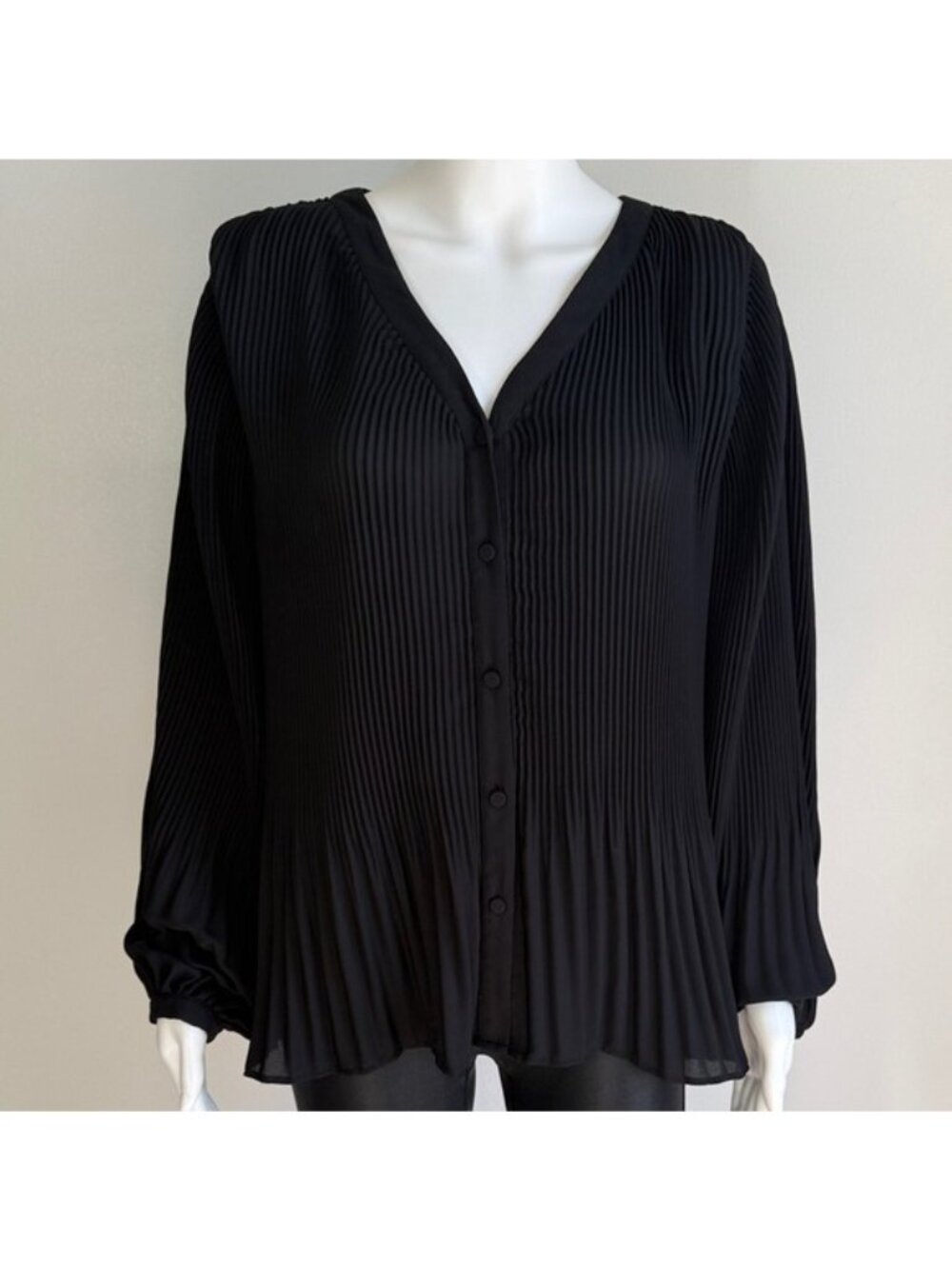 Ann Taylor Pleated Button-Front Blouse – Size L